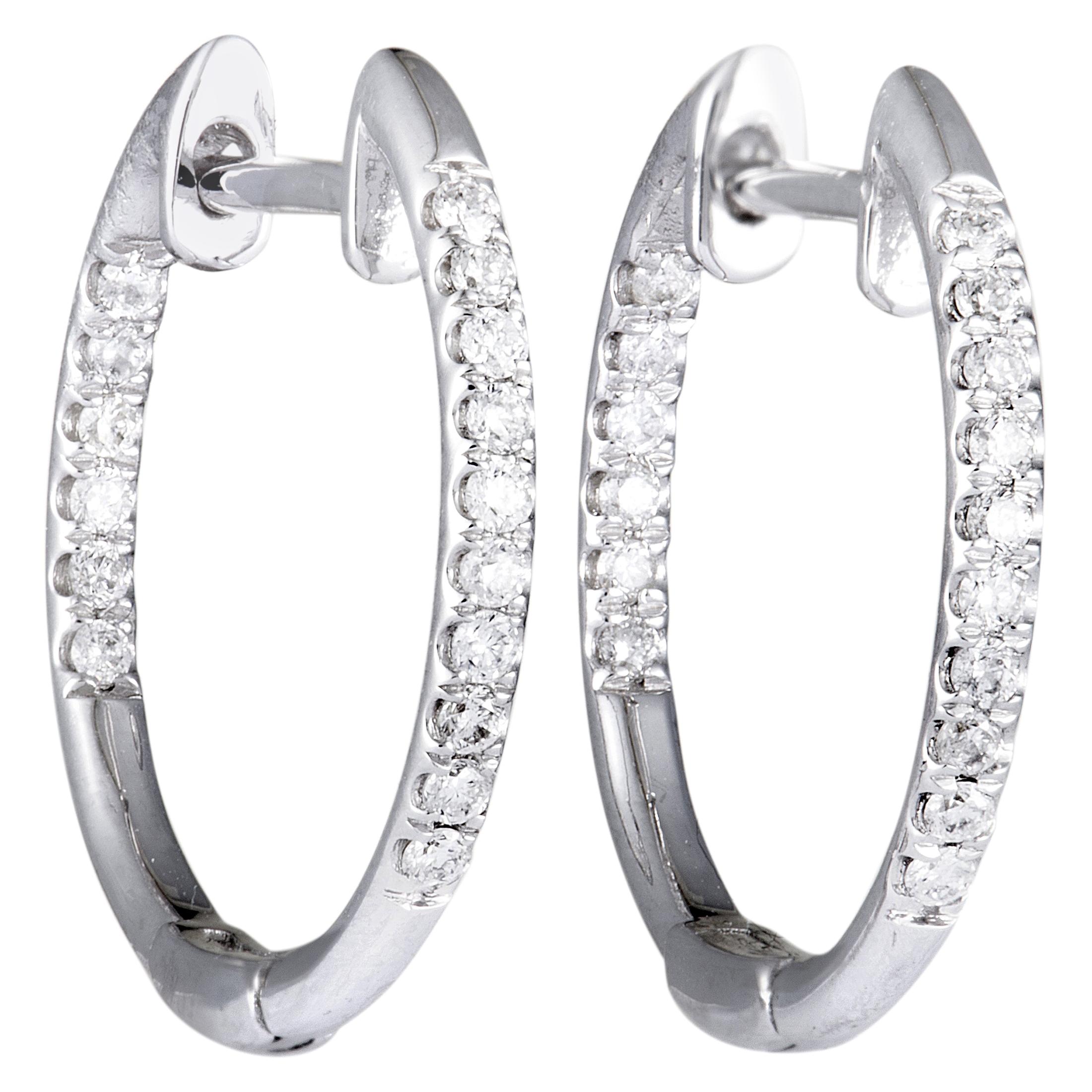 Women's 14 Karat White Gold Diamond Pave Hoop Earrings AER-11677W