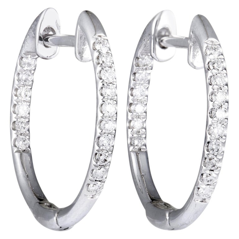 Women's 14 Karat White Gold Diamond Pave Hoop Earrings AER11677W at