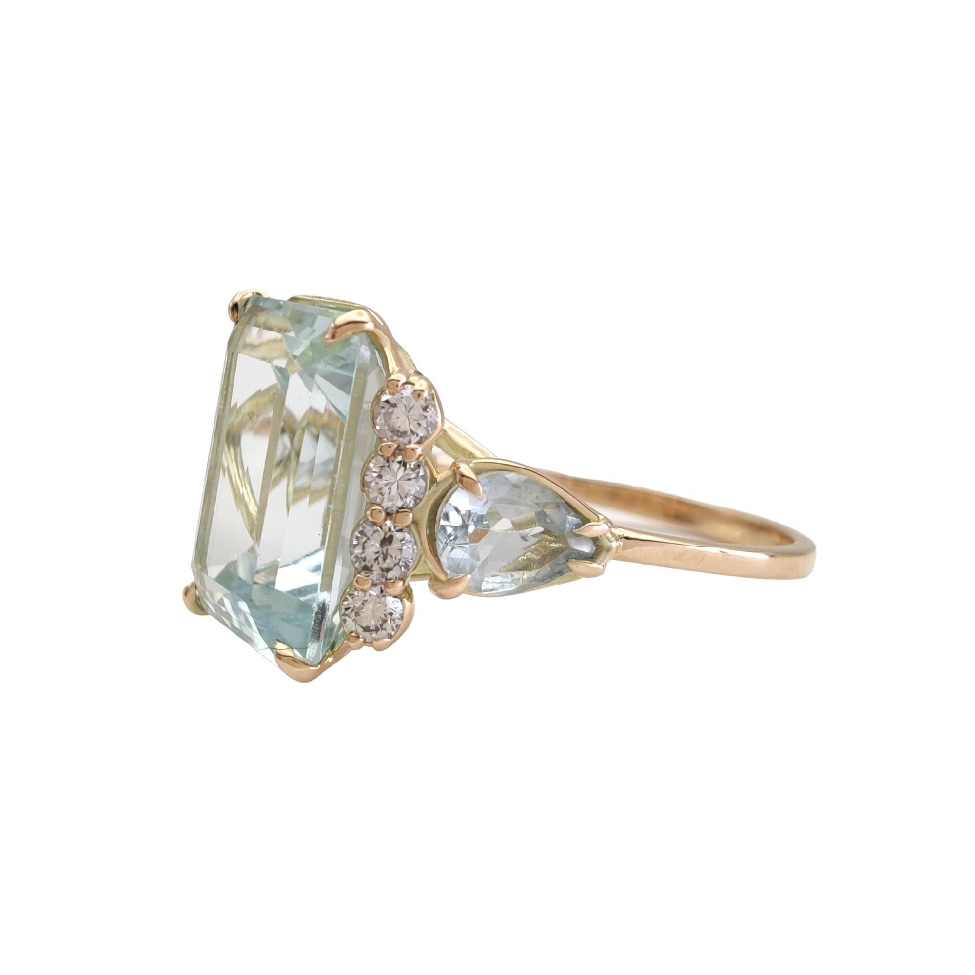 Women's 14K Gold Ring Aquamarine and Diamonds Perfect for Proposals Engagements 5