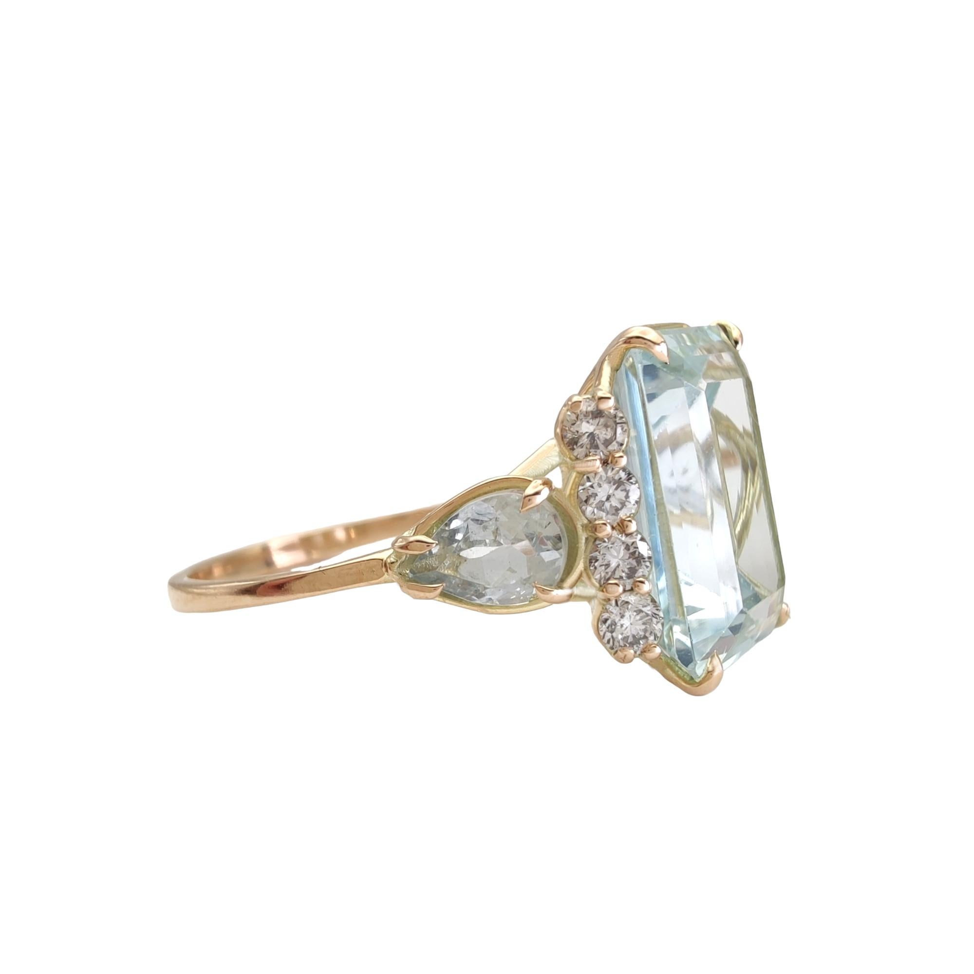 Women's 14K Gold Ring Aquamarine and Diamonds Perfect for Proposals Engagements 7
