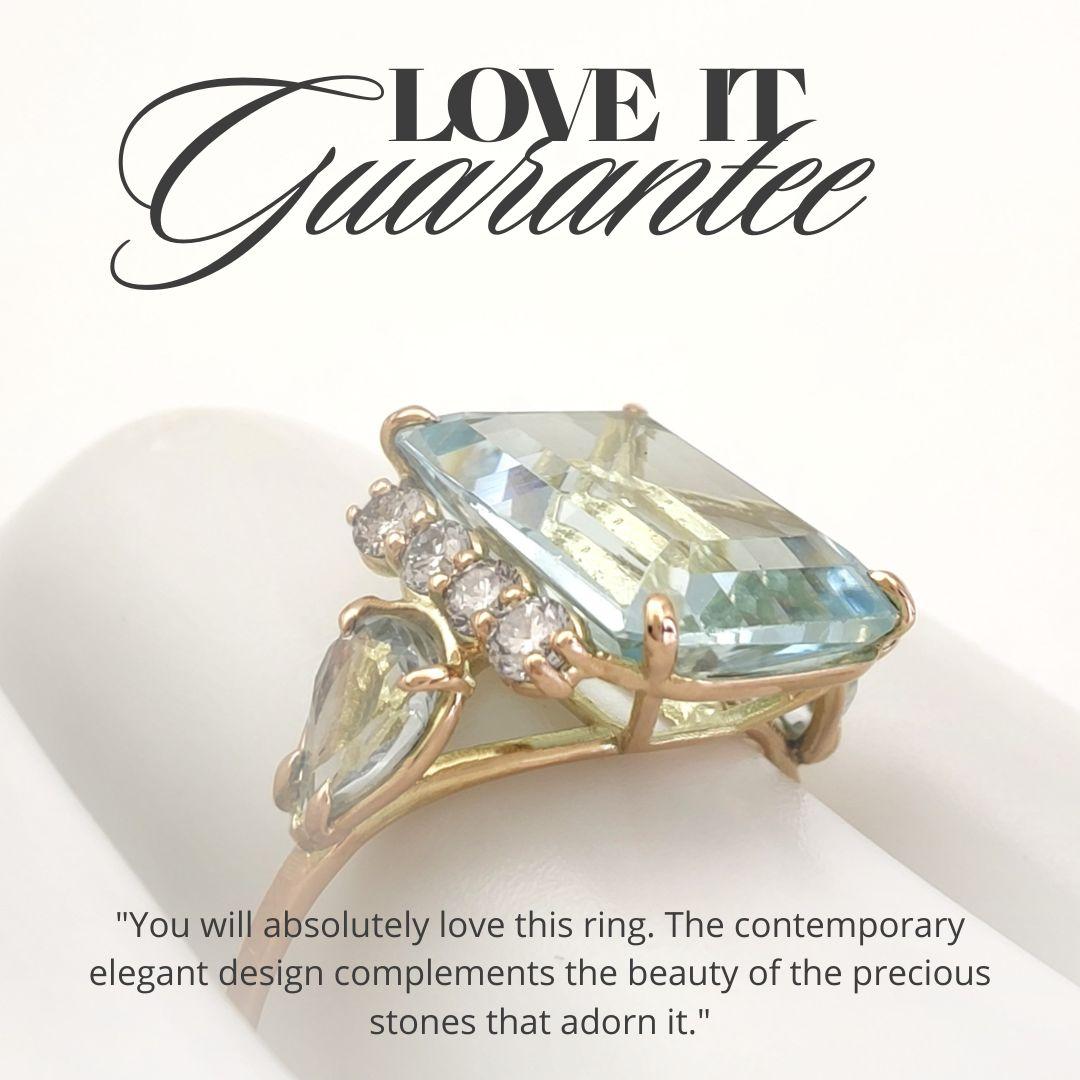 Women's 14K Gold Ring Aquamarine and Diamonds Perfect for Proposals Engagements 3