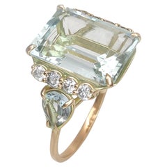 Women's 14K Gold Ring Aquamarine and Diamonds Perfect for Proposals Engagements