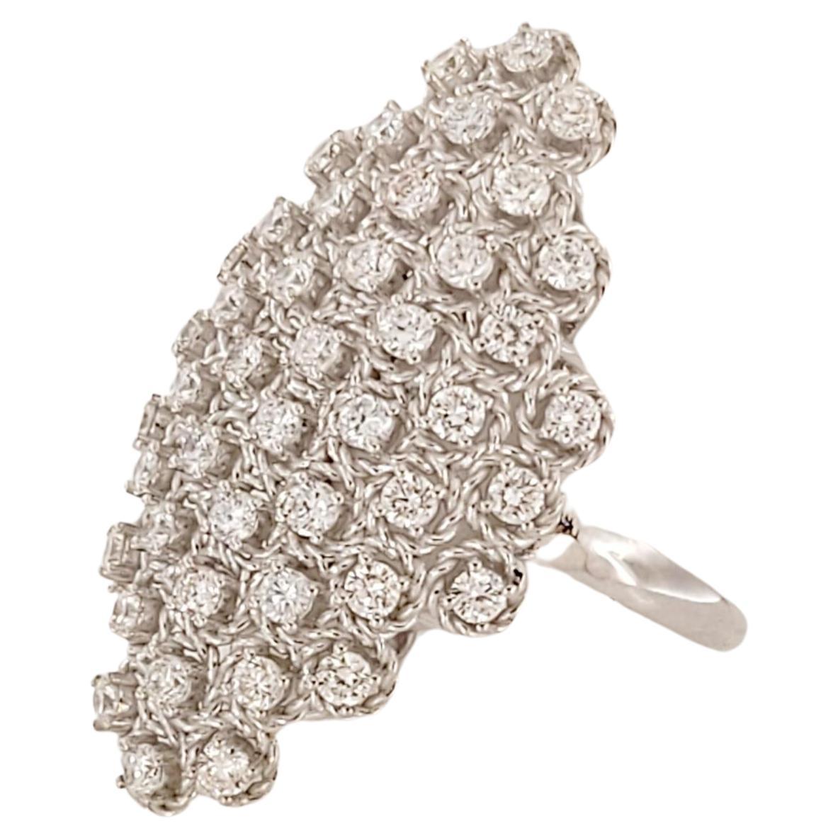 14K White Gold Ring with Diamonds
Gender Women  
Mint Condition  
Ring Size 7.5
Diamonds 1.80ct
Diamond sets 45 pcs 
Diamond Clarity VS 
Color Grade G
Retail Price $ 5.900