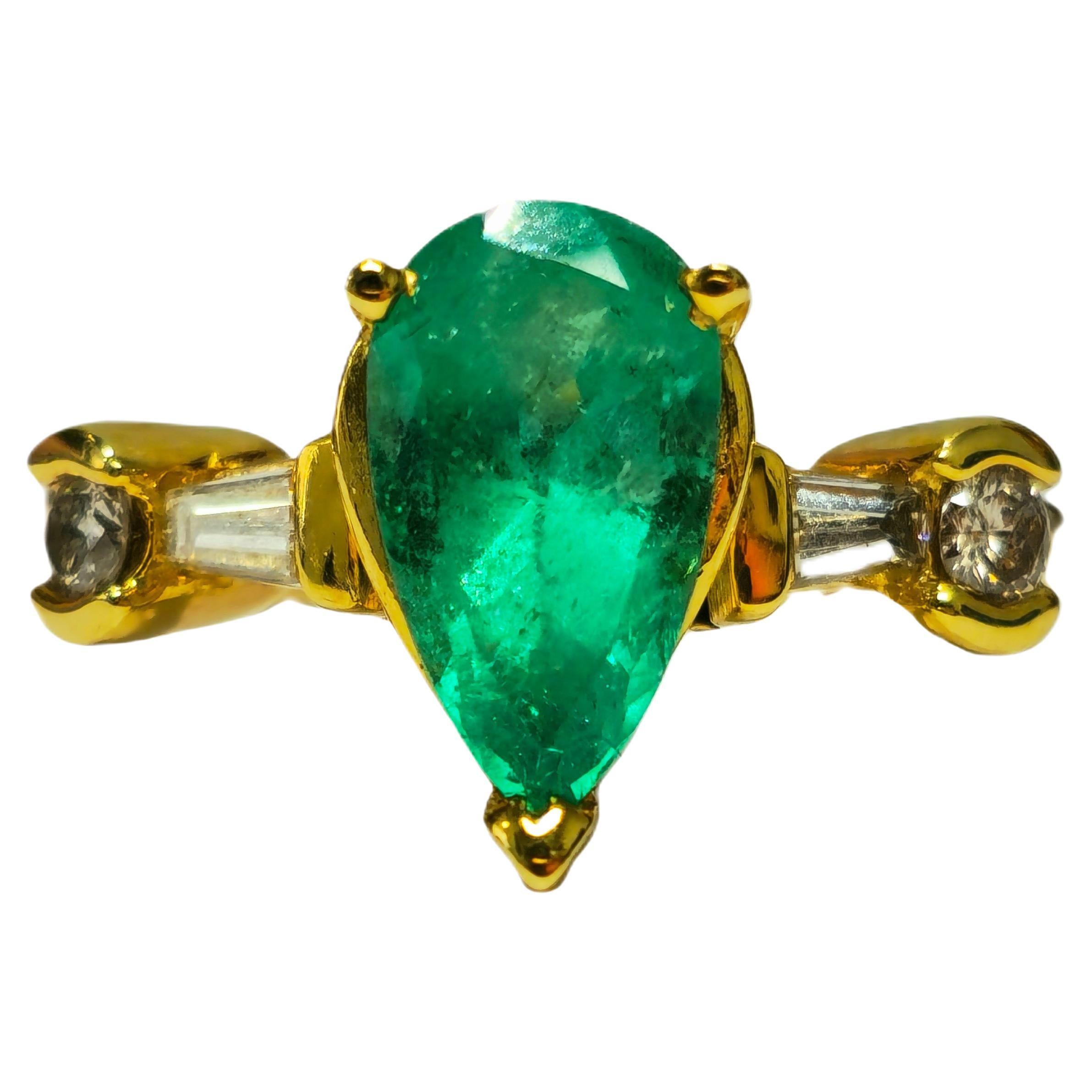 Womens 14K Yellow Gold, 2.30CT Diamond & Emerald Ring