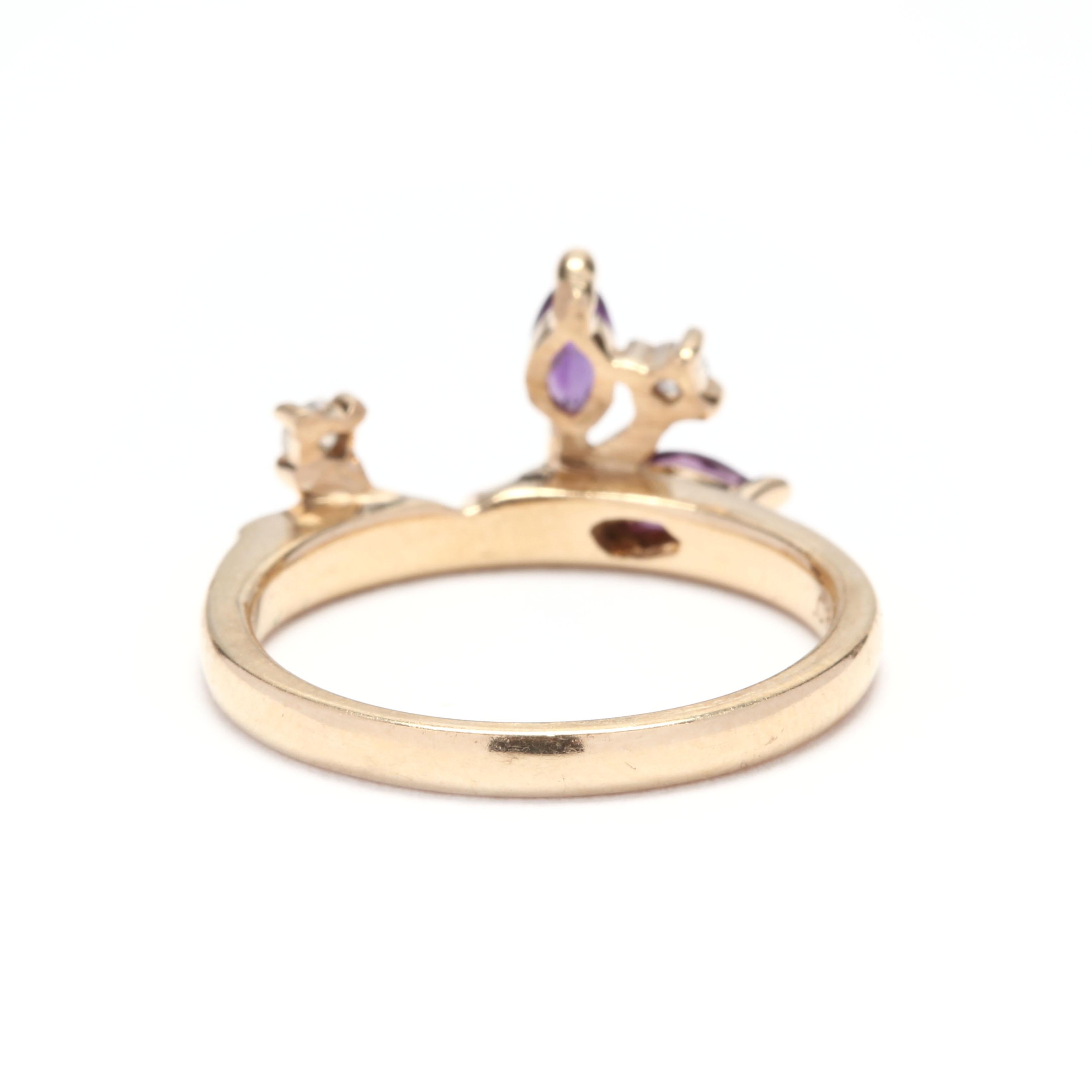 Marquise Cut Women's 14KT Yellow Gold, Amethyst & Diamond Vine Ring, February Birthstone Ring
