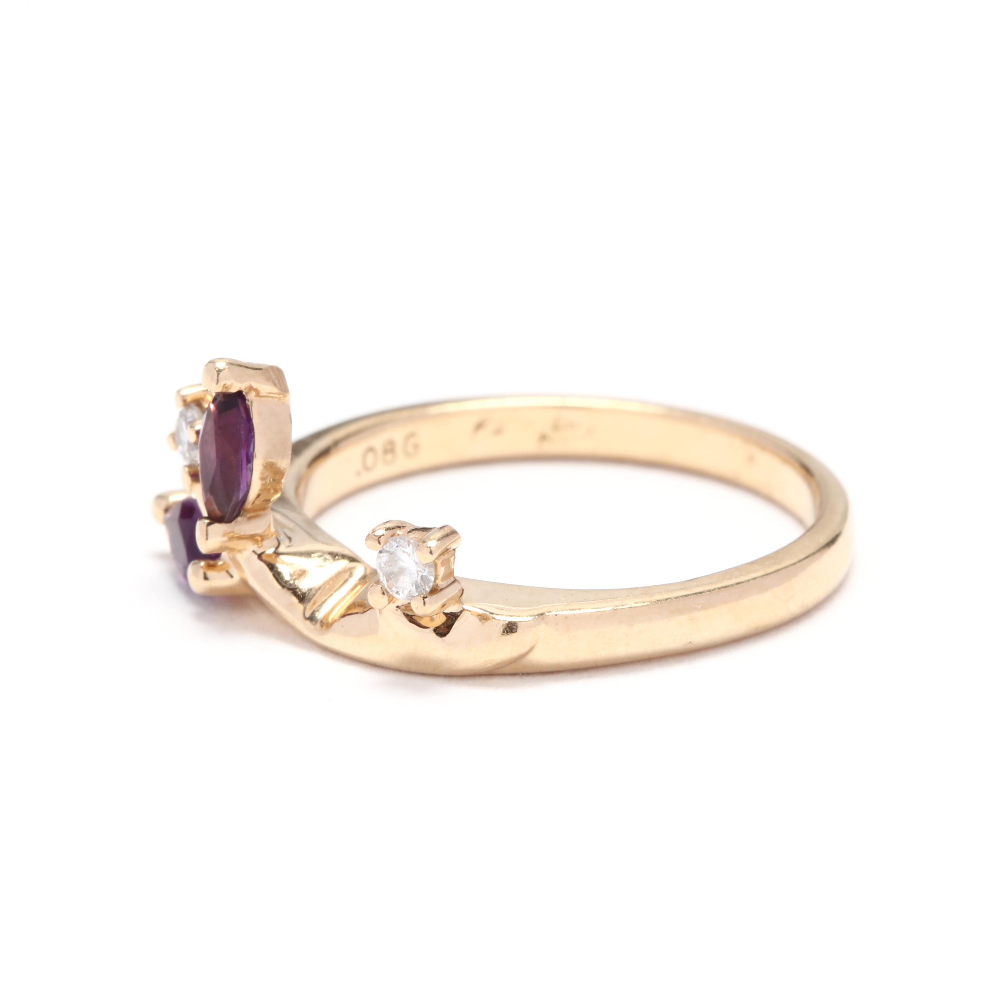 Women's 14KT Yellow Gold, Amethyst & Diamond Vine Ring, February Birthstone Ring In Good Condition In McLeansville, NC