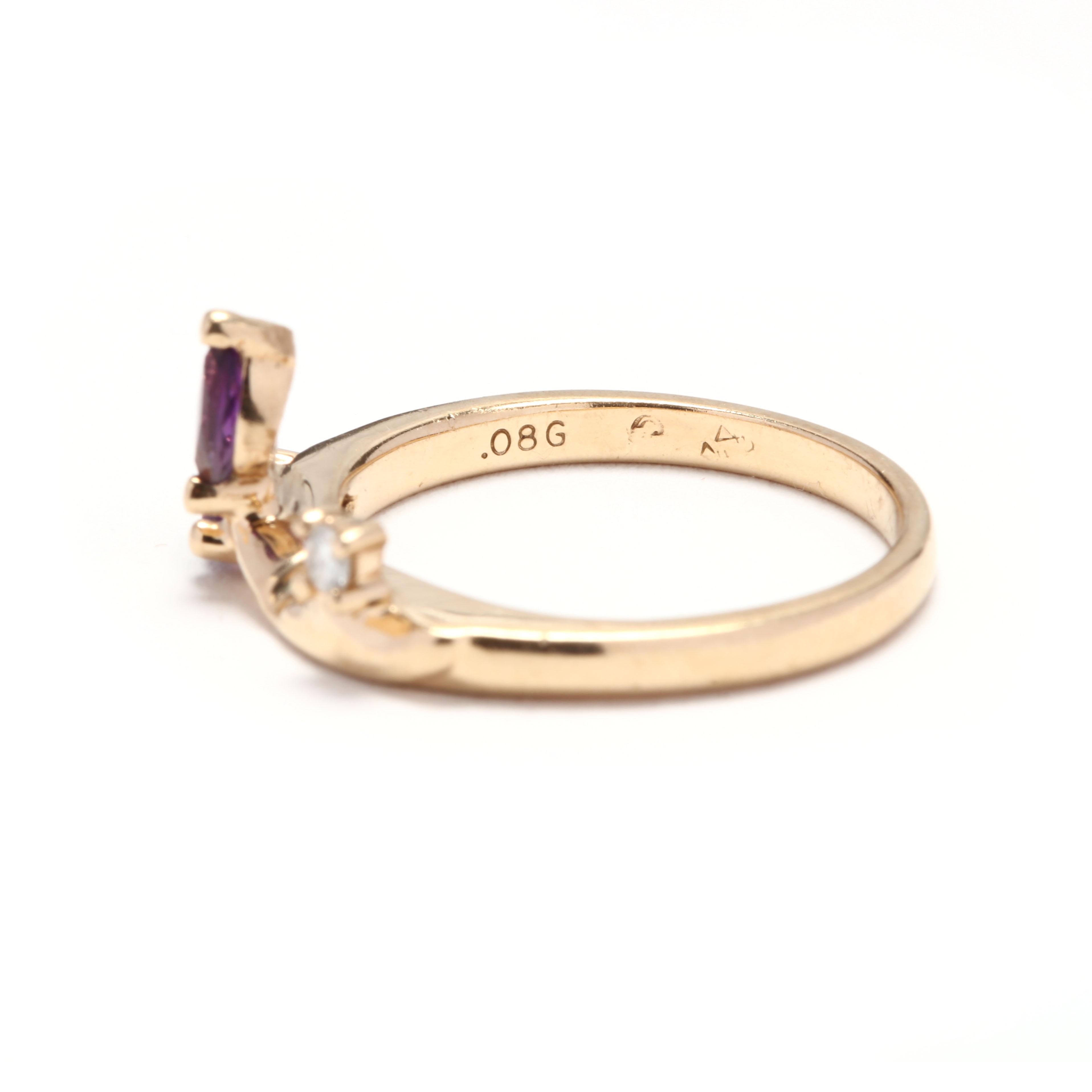 Women's or Men's Women's 14KT Yellow Gold, Amethyst & Diamond Vine Ring, February Birthstone Ring