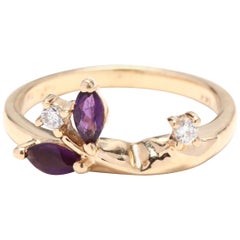 Women's 14KT Yellow Gold, Amethyst & Diamond Vine Ring, February Birthstone Ring