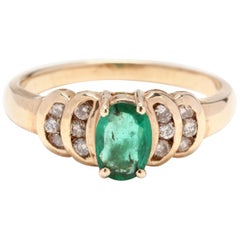 Women's 14KT Yellow Gold, Emerald & Diamond Anniversary Ring, May Birthstone