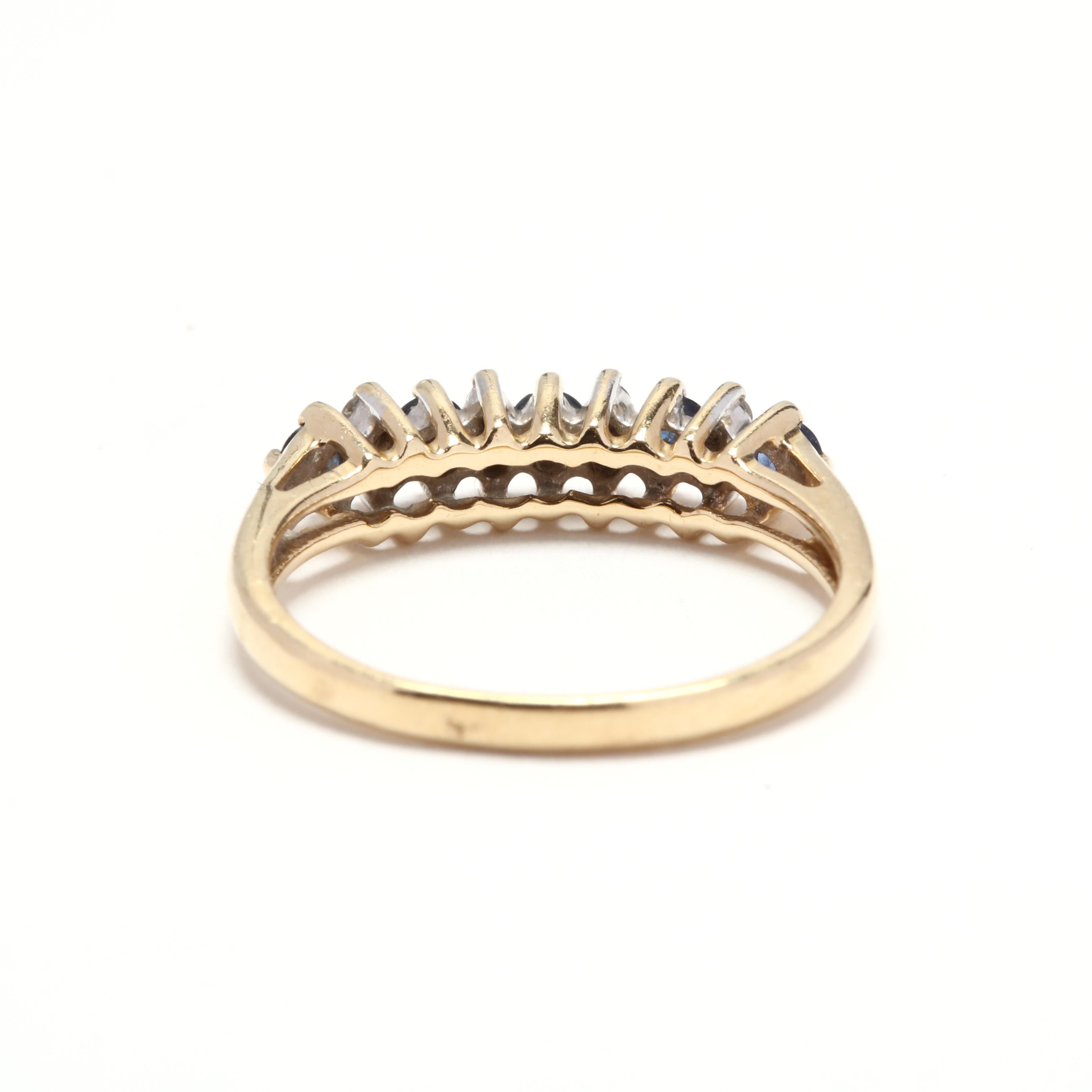 Round Cut Women's 14 Karat Yellow Gold, Sapphire and Diamond Band Ring