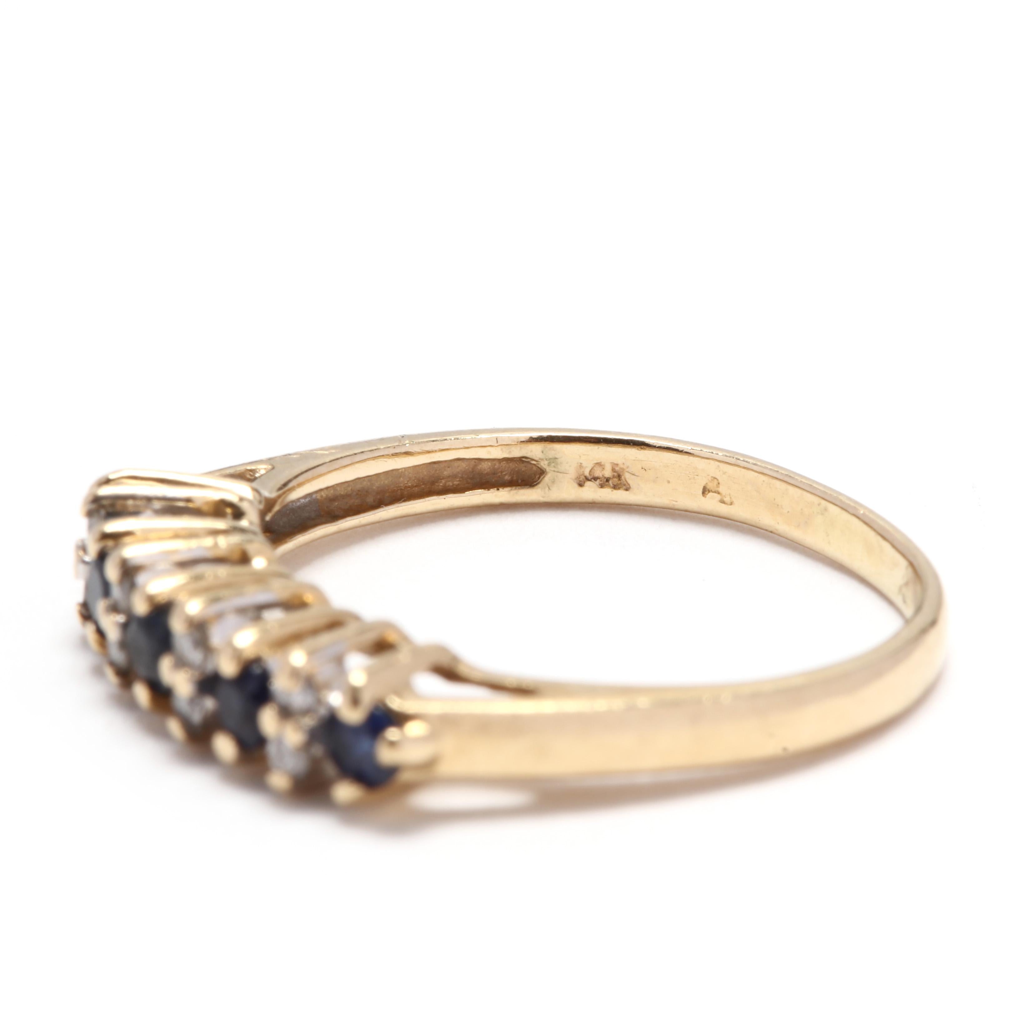Women's or Men's Women's 14 Karat Yellow Gold, Sapphire and Diamond Band Ring