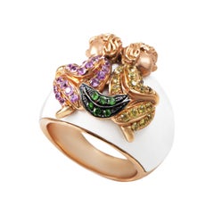 Women
s 18 Karat Rose Gold Multi-Sapphire and White Enamel Ring LF8-001543R