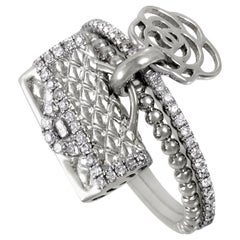 Womens 18 Karat White Gold and Diamond Flower and Handbag Charm Ring