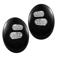 Women
s 18 Karat White Gold Diamond and Onyx Button Earrings SEGA84321RBZ