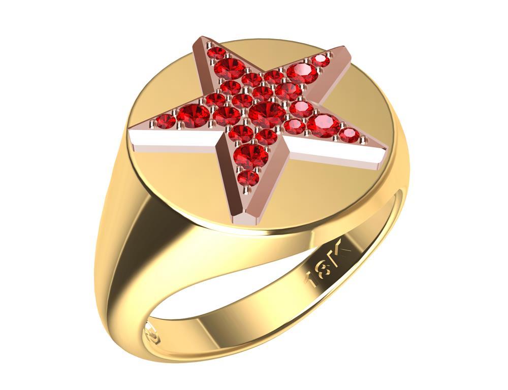 For Sale:  Womens 18 Karat Yellow and 18 Karat Rose Gold Rubies Star Signet Ring 2
