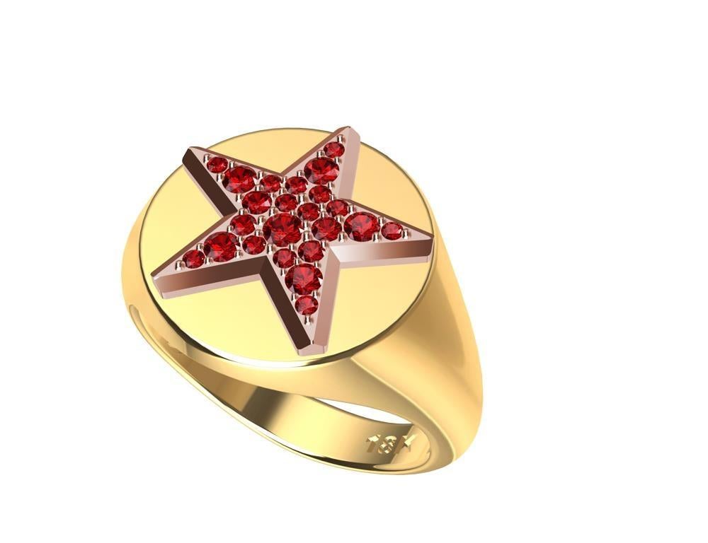 For Sale:  Womens 18 Karat Yellow and 18 Karat Rose Gold Rubies Star Signet Ring 4