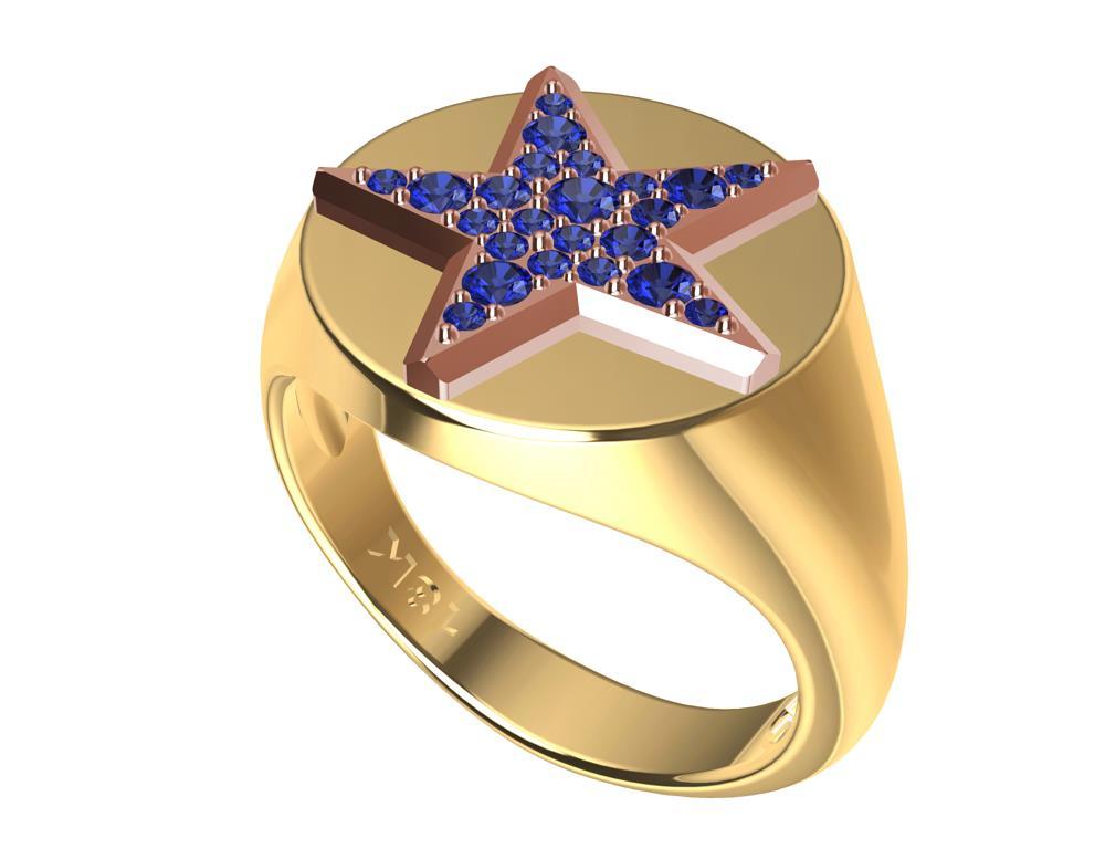 For Sale:  Womens 18 Karat Yellow and 18 Karat Rose Gold Sapphires Star Signet Ring 2