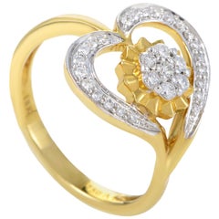 Women's 18 Karat Yellow Gold and Diamond Flower Heart Ring KOA17983RZZ