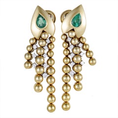Womens 18K Yellow and White Gold Diamond and Emerald Dangle Earrings Womens 18K Yellow and White Gold Diamond and Emerald Dangle Earrings