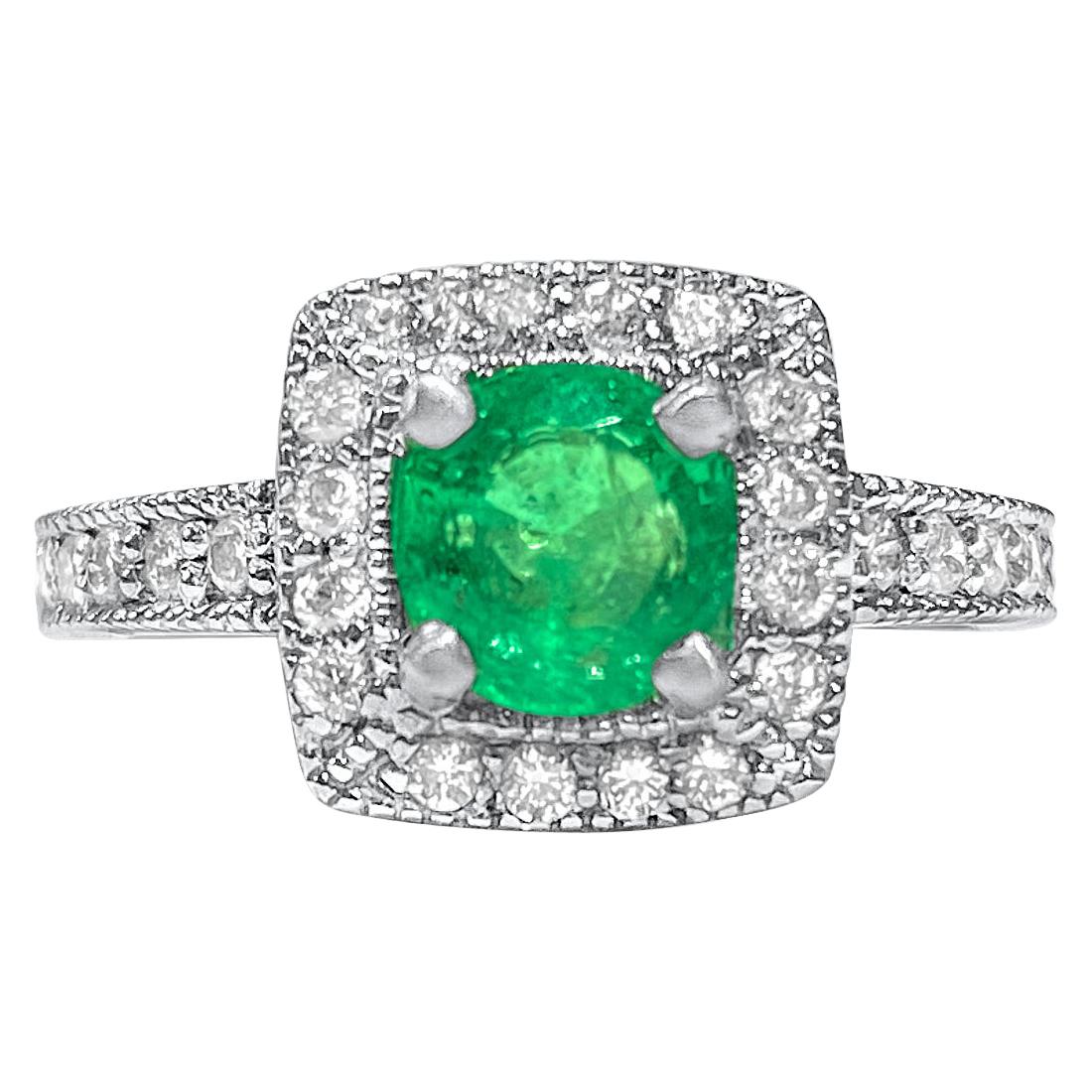 Womens 2.10 Carat Natural Emerald and Diamond Ring in 14 Karat White Gold For Sale