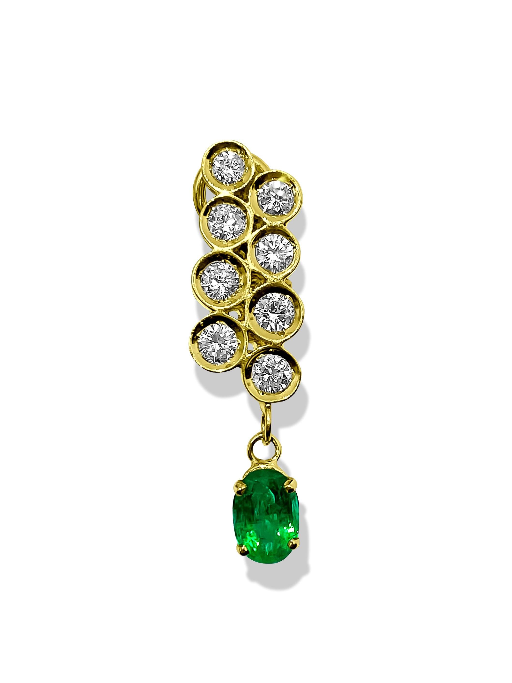 Women's Womens 3.50ct Diamond & Emerald Dangle Earrings For Sale