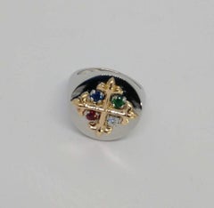 Women's 5 1/2  Platinum and 18 Karat Yellow Fleur di Lis Cross Signet Ring