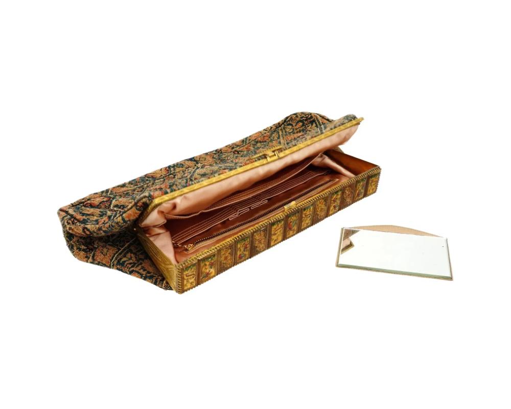 18th Century and Earlier Womens Bag Covered In Antique Persian Style Tapestry For Sale