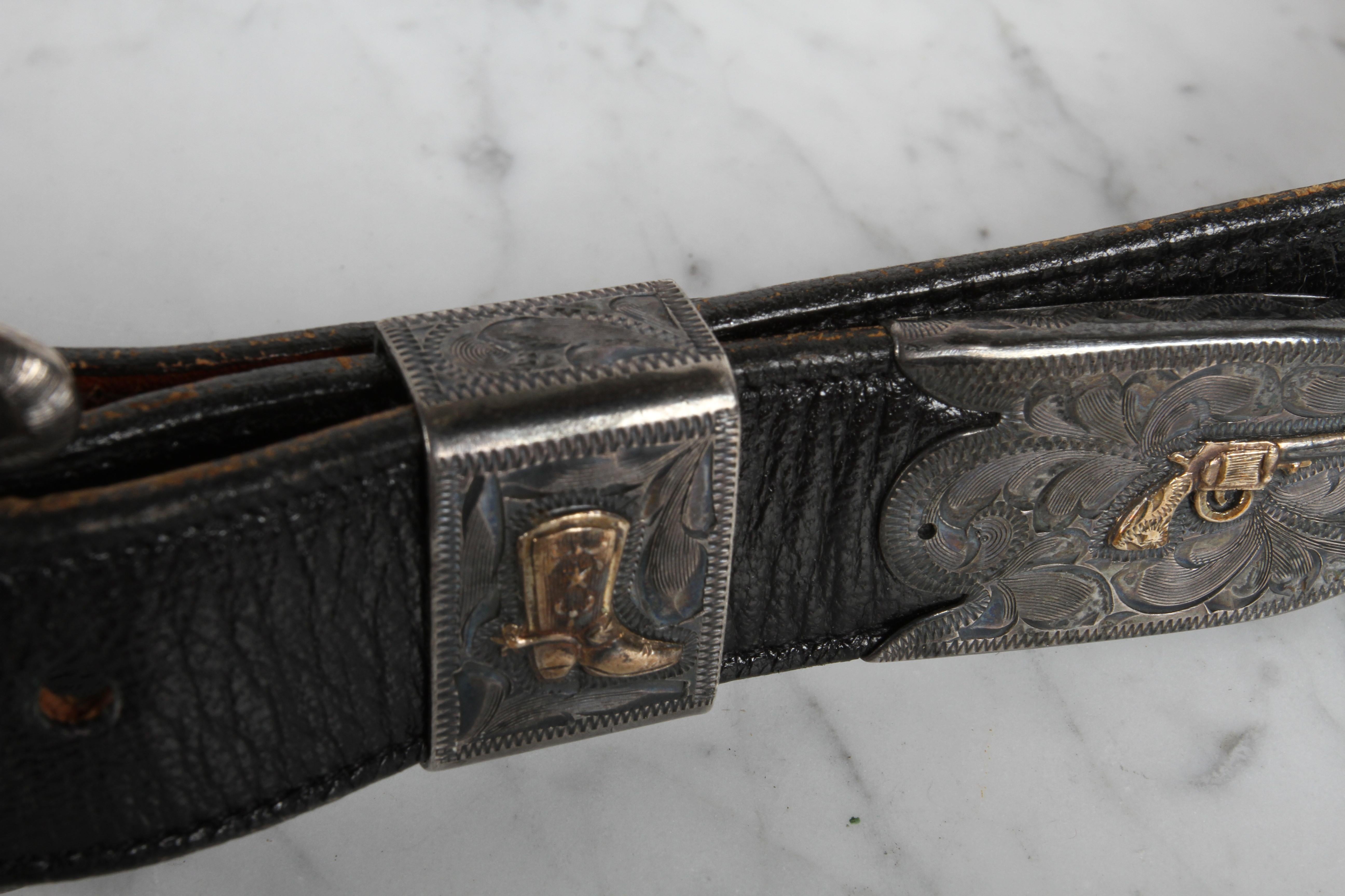 Women's Chet Vogt Western - Cowboy Theme Sterling & 14k Gold Buckle with Belt For Sale 11