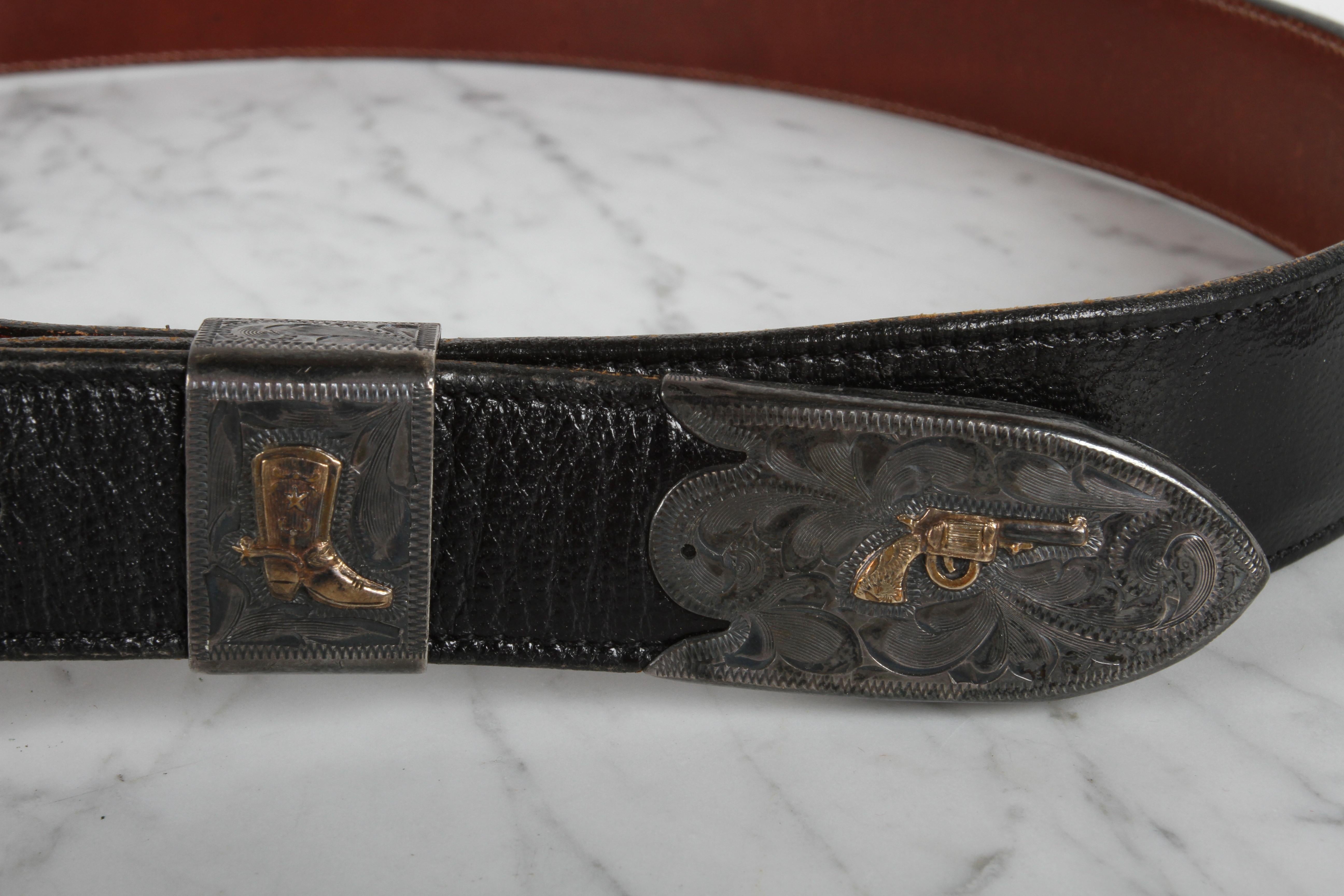 Women's Chet Vogt Western - Cowboy Theme Sterling & 14k Gold Buckle with Belt In Good Condition For Sale In St. Louis, MO