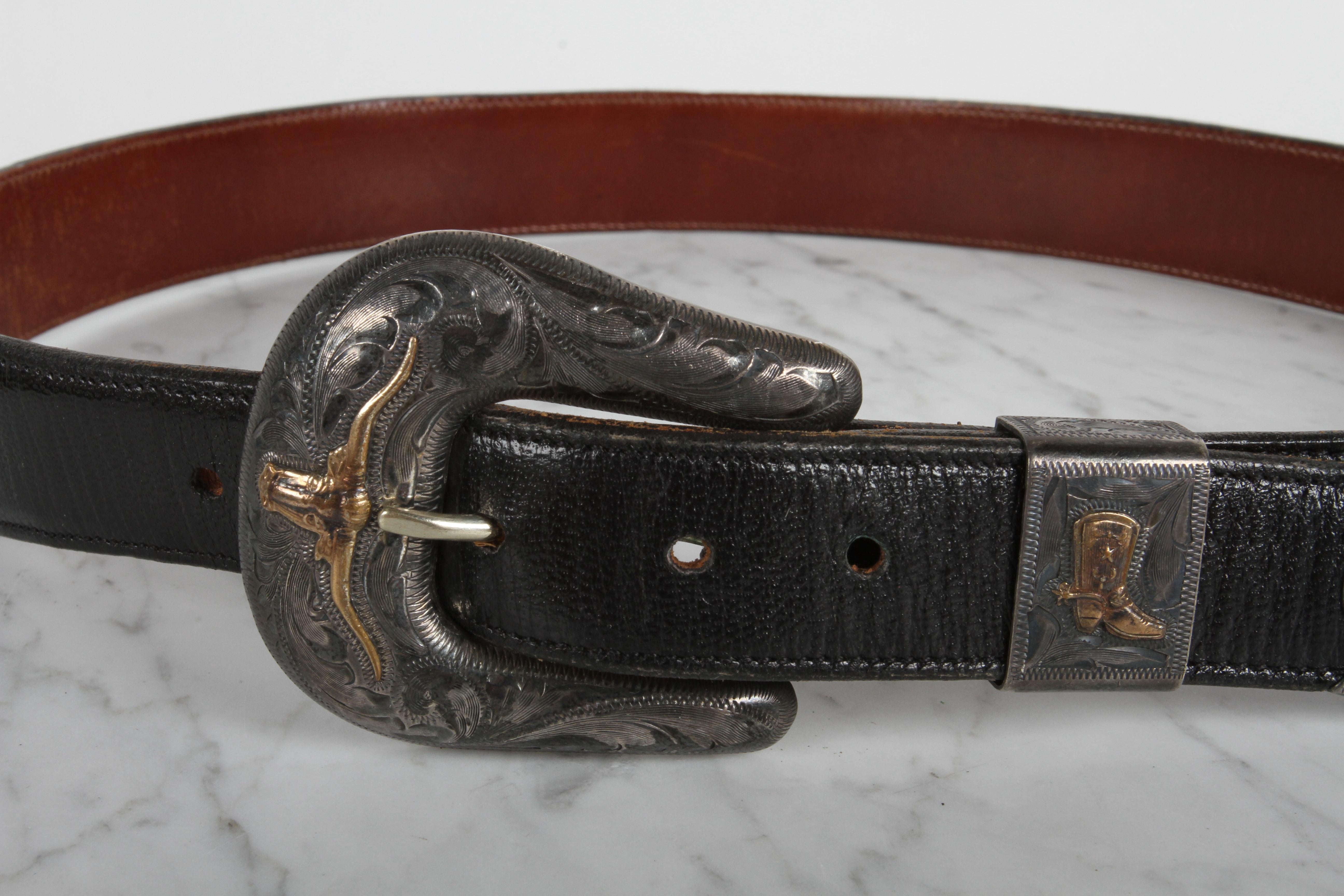 Women's Chet Vogt Western - Cowboy Theme Sterling & 14k Gold Buckle with Belt For Sale 1
