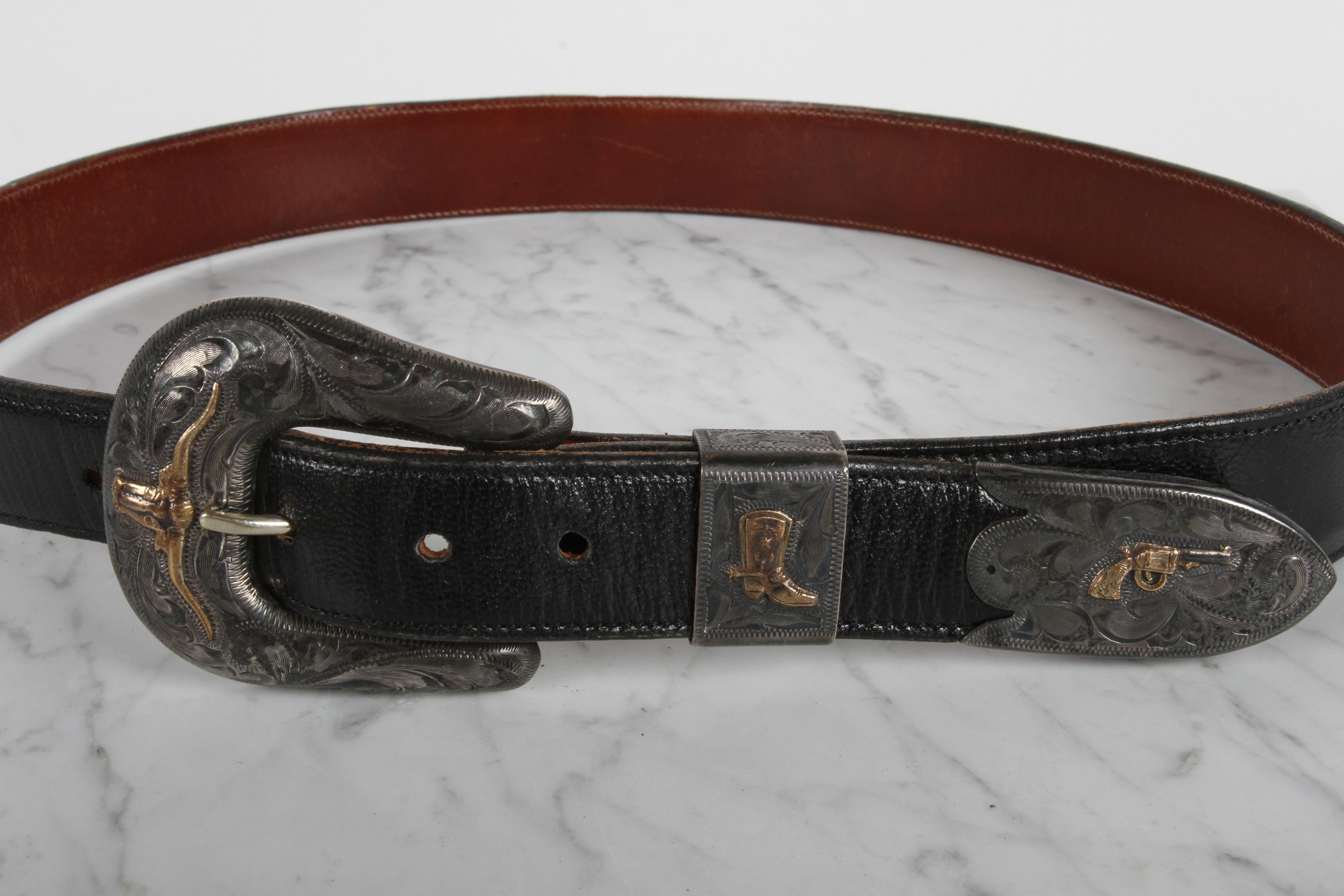 Women's Chet Vogt Western - Cowboy Theme Sterling & 14k Gold Buckle with Belt For Sale 2