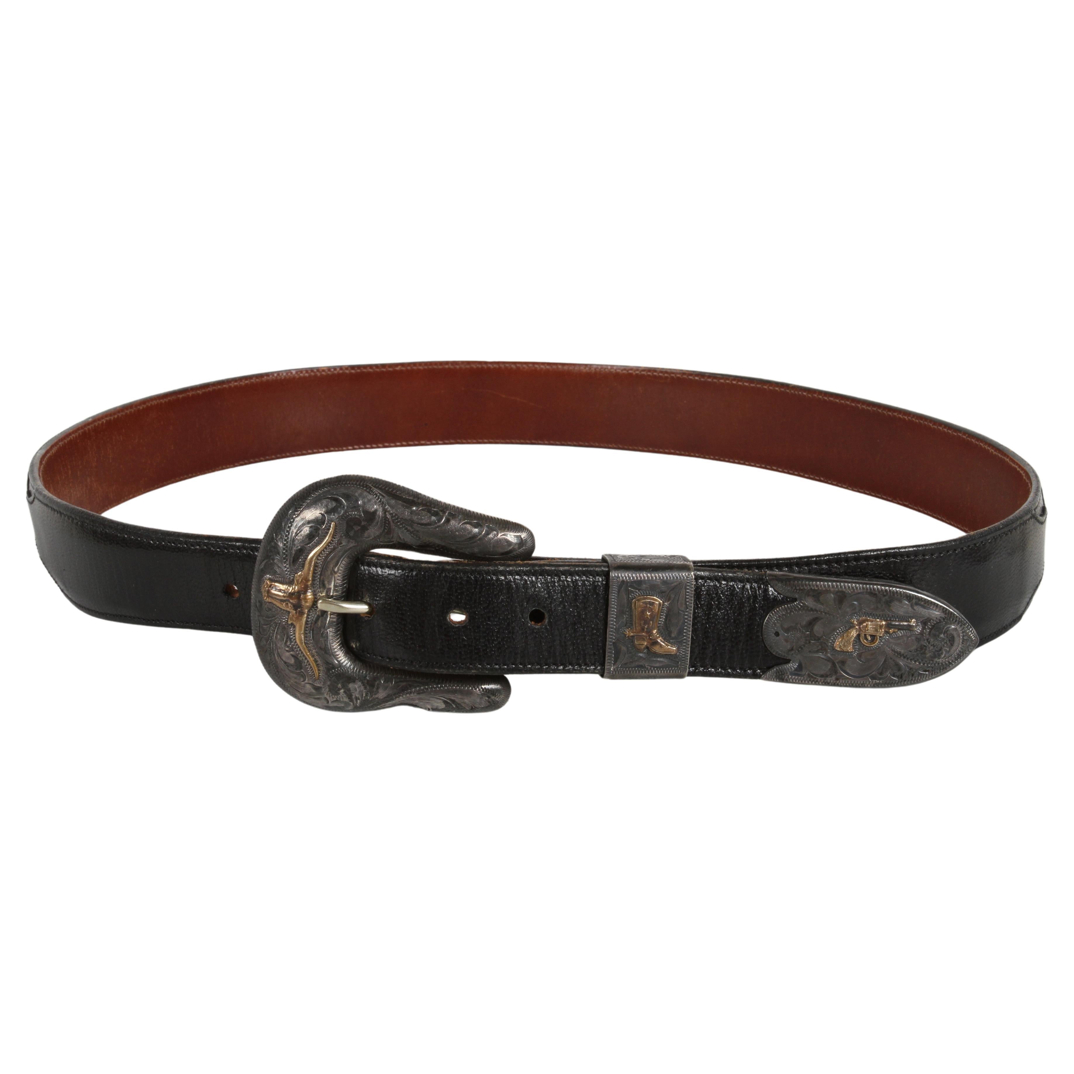Women's Chet Vogt Western - Cowboy Theme Sterling & 14k Gold Buckle with Belt