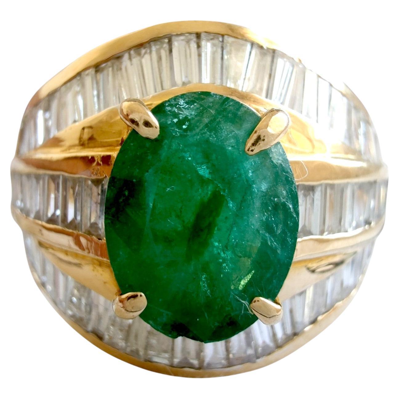 Bague cocktail pour femme avec diamants de 2,60 carats et émeraude en or 22 carats