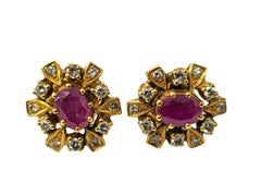 Womens Cocktail Ruby & Diamond Earrings in 18k Gold