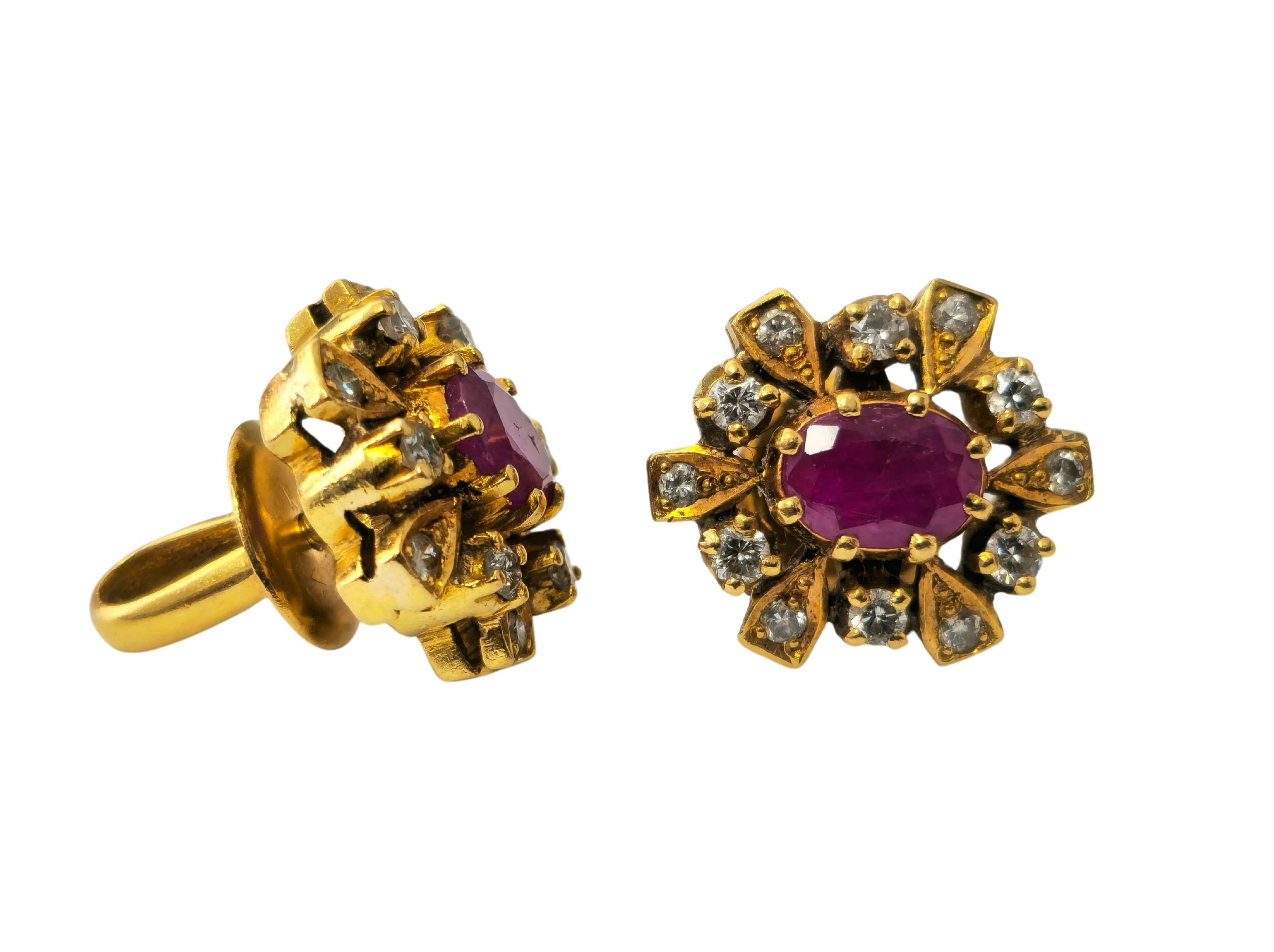 Pendientes de cóctel para mujer de rubí y diamantes en oro de 18 quilates Art Nouveau en venta