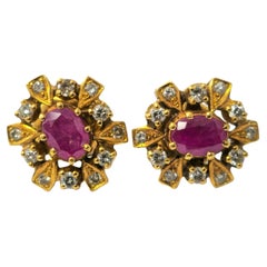 Womens Cocktail Ruby & Diamond Earrings in 18k Gold  