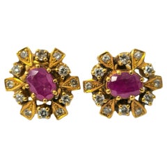 Womens Cocktail Ruby & Diamond Earrings in 18k Gold