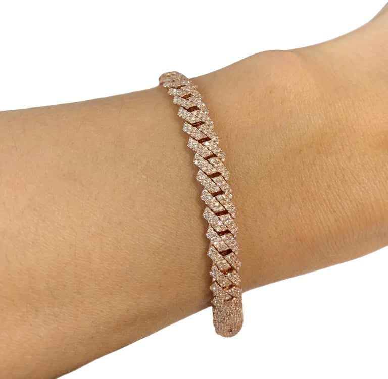 Women's Cuban Link Bracelet in 10k Rose Gold For Sale at 1stDibs