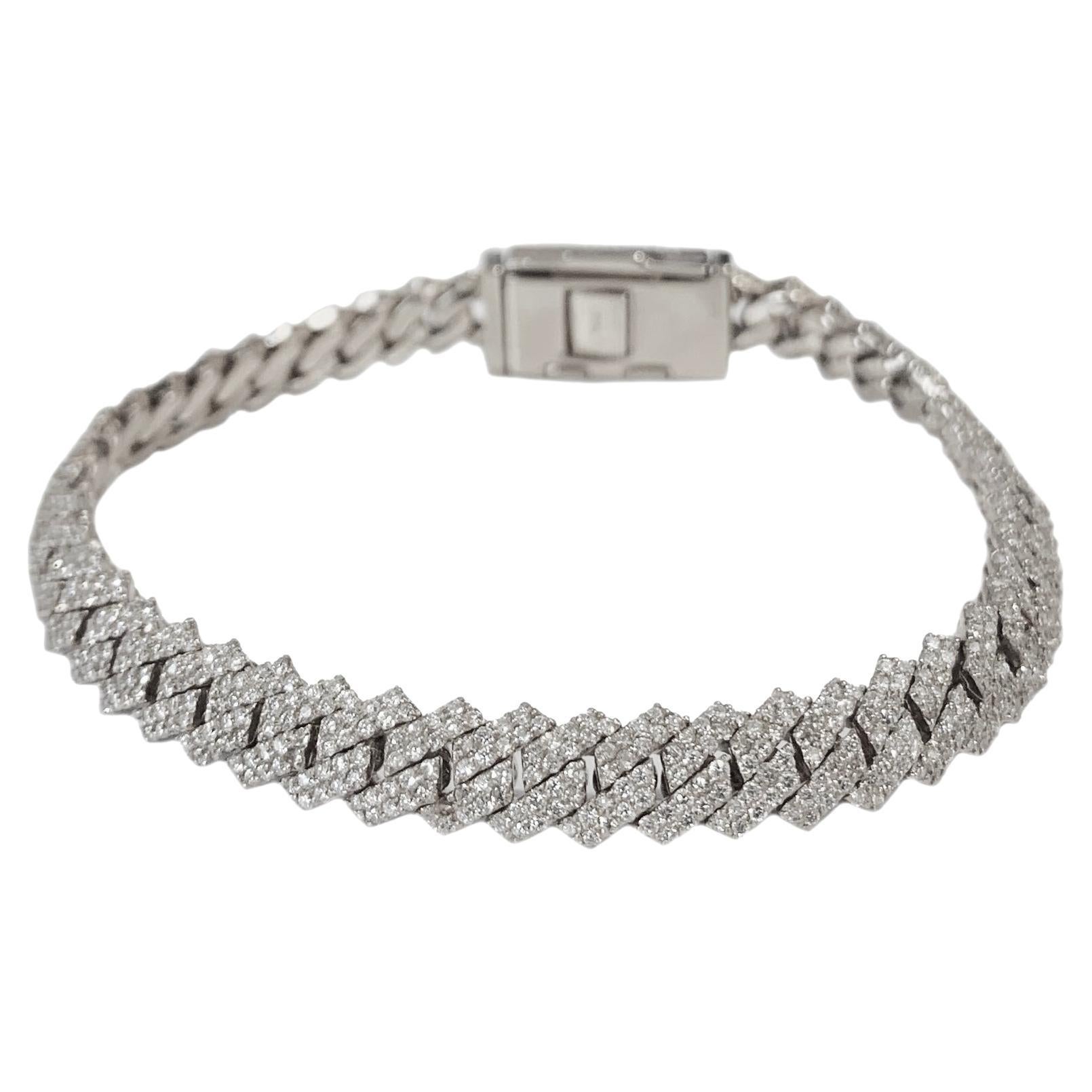 Women's Cuban Link Bracelet in 10k White Gold For Sale