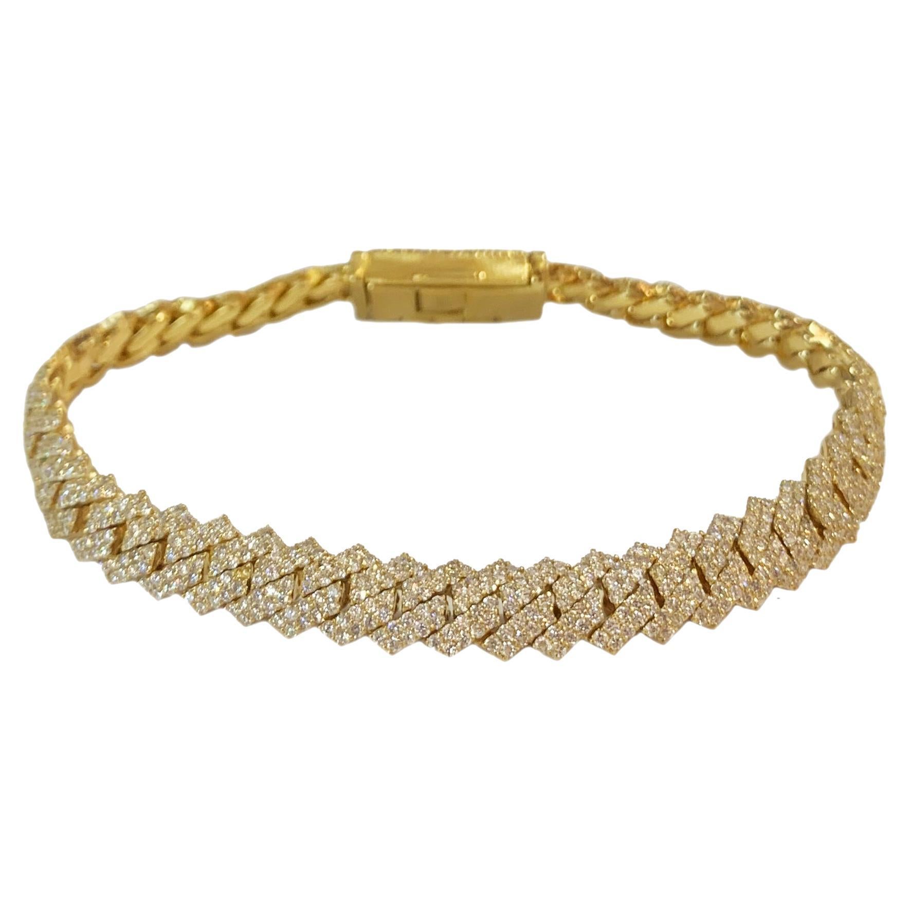 Bracelet à maillons cubains pour femme en or jaune 10 carats en vente