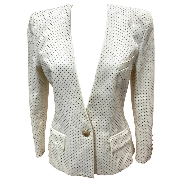 Hovedsagelig evig sår WOMENS DESIGNER Balmain White Crystal Embellished Jacket Blazer Size 42 For  Sale at 1stDibs