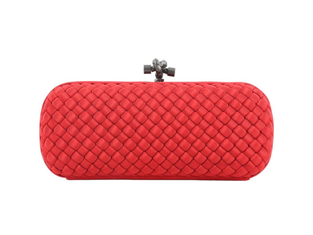 Red WOMENS DESIGNER Bottega Veneta Intrecciato Knot Clutch Bag