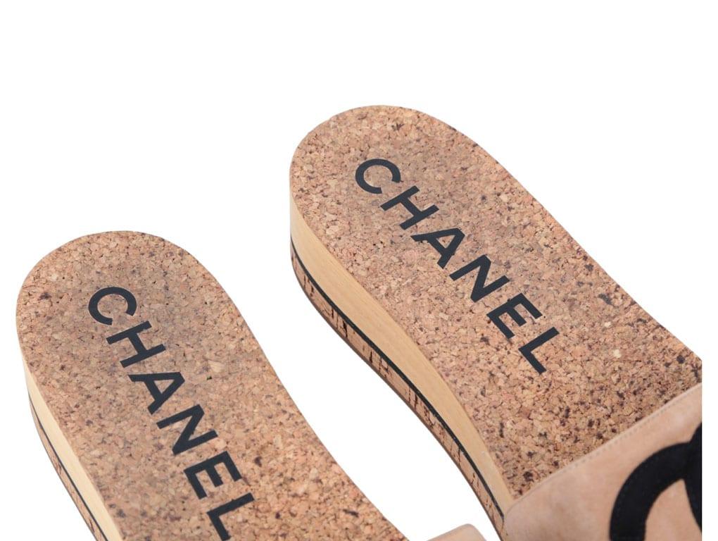 Brown WOMENS DESIGNER Chanel CC Cork Sliders For Sale