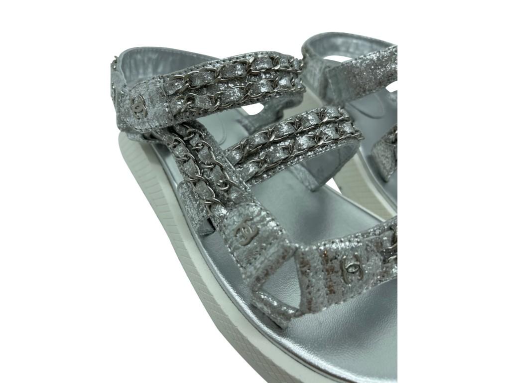 silver chanel sandals