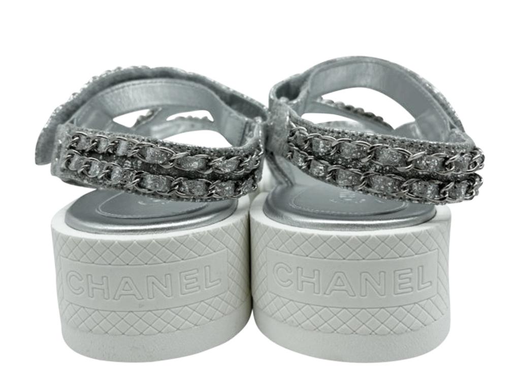 Women's Womens Designer Chanel Chain Dad Sandals - Silver For Sale