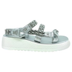 Womens Designer Chanel Chain Dad Sandals - Silver