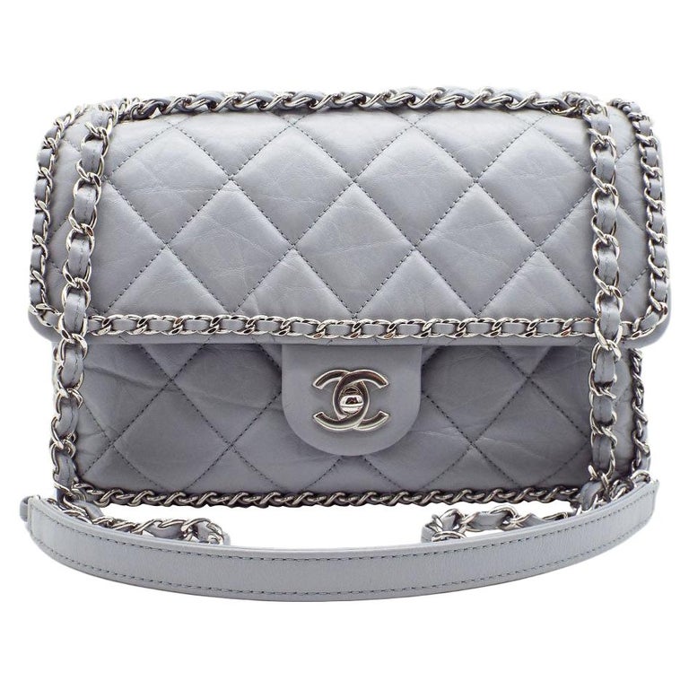 WOMENS DESIGNER Chanel Chain Flap Bag - Grey For Sale at 1stDibs