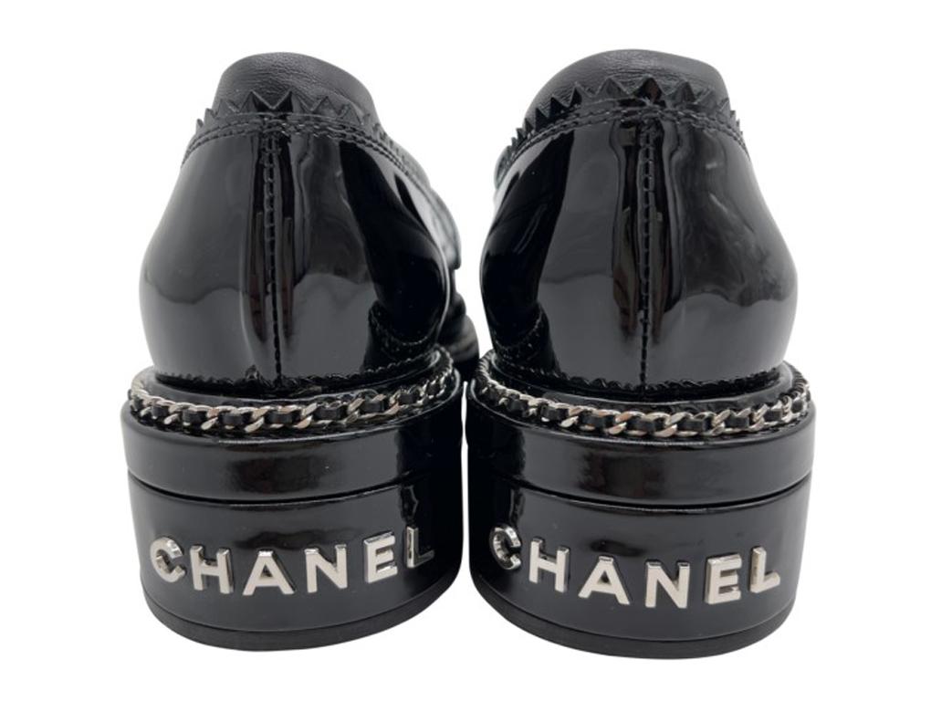 Damen Designer Chanel Kette Loafer:: Mokassin Schuhe - Schwarz 1
