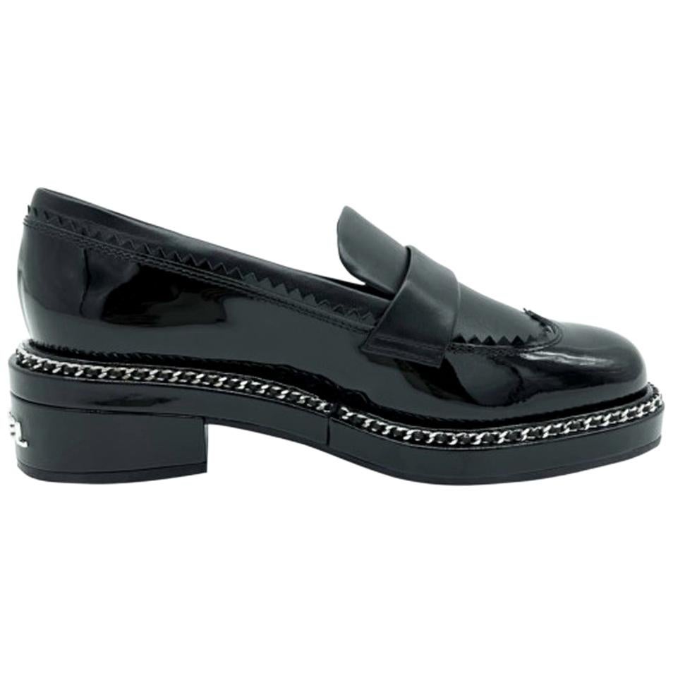 Womens Designer Chanel Chain Loafer, Mocassin Shoes - Black at 1stDibs