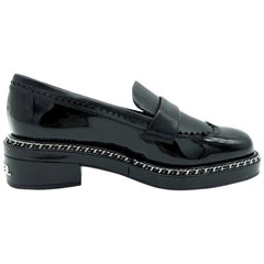 Womens Designer Chanel Chain Loafer, Mocassin Shoes - Black